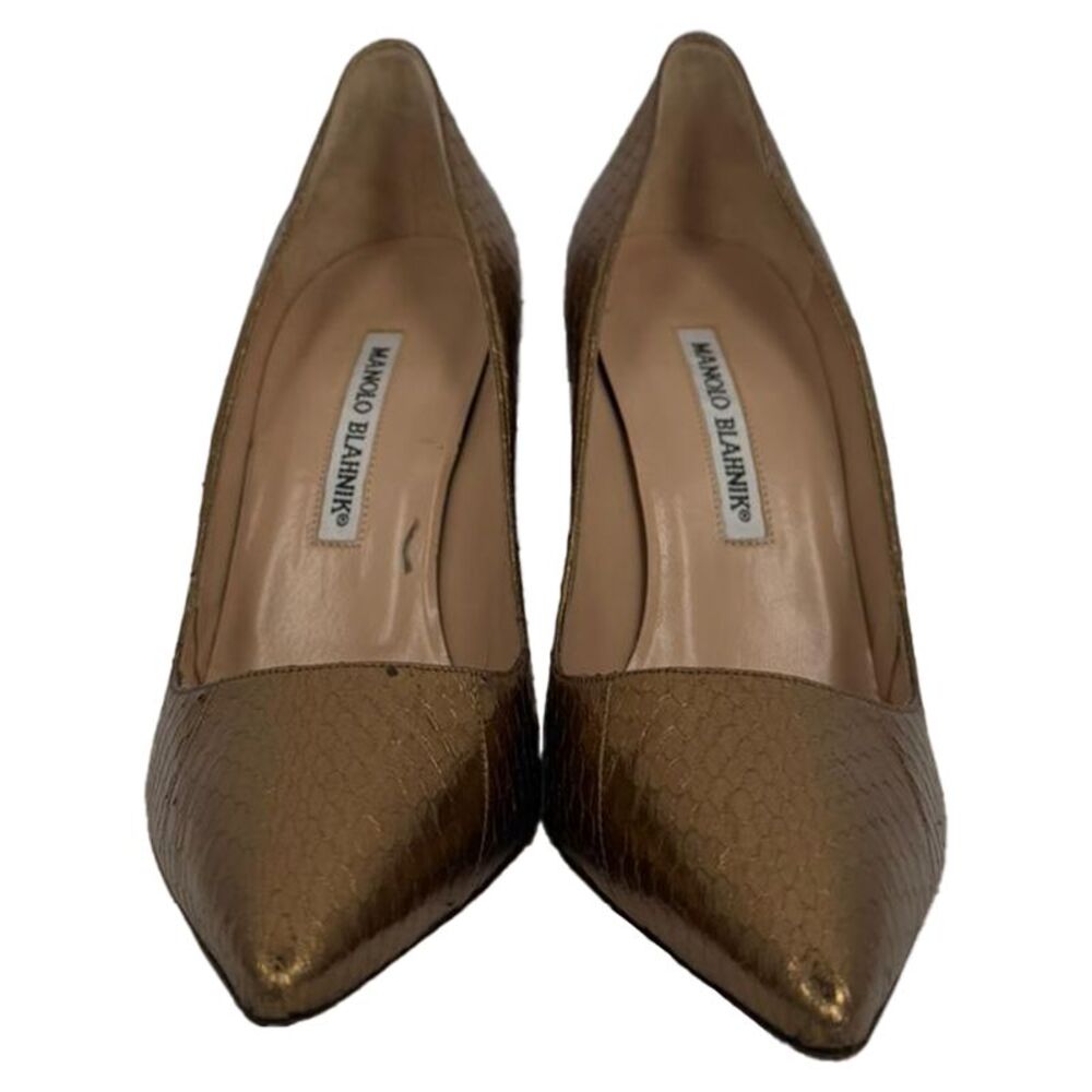 Manolo Blahnik BB Pump Pointed Toe Pumps in Bronze Snakeskin Leather